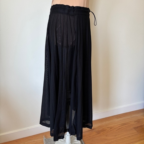 Lucas Hugh Pivot Black Sheer Pleated Midi Side Slit Drawstring Cord Skirt EUC XS - Picture 5 of 10